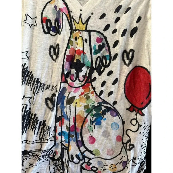 Et' Lois Dog Graphic Print Tunic Blouse Top Size Large - Picture 3 of 7